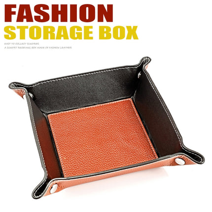 7001 Leather Desktop Square Storage Box Household Life Oddments Tray(Brown)-garmade.com