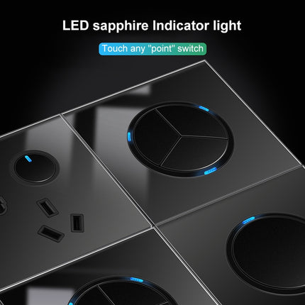 86mm Round LED Tempered Glass Switch Panel, Black Round Glass, Style:Two Billing Control-garmade.com