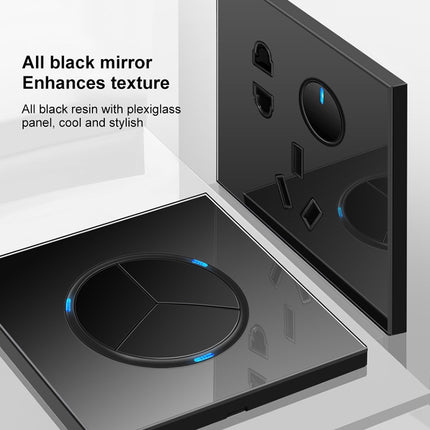 86mm Round LED Tempered Glass Switch Panel, Black Round Glass, Style:Three Open Dual Control-garmade.com