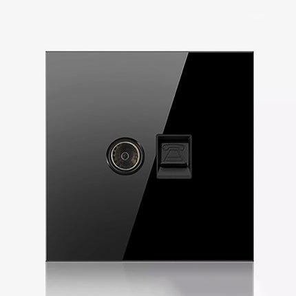 86mm Round LED Tempered Glass Switch Panel, Black Round Glass, Style:Telephone-Computer Socket-garmade.com