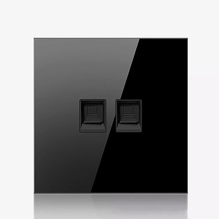 86mm Round LED Tempered Glass Switch Panel, Black Round Glass, Style:Dual Computer Socket-garmade.com