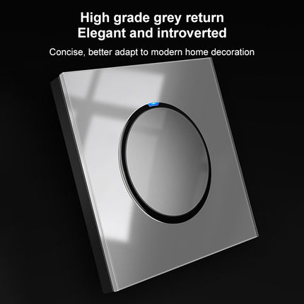 86mm Round LED Tempered Glass Switch Panel, Gray Round Glass, Style:One Open Dual Control-garmade.com
