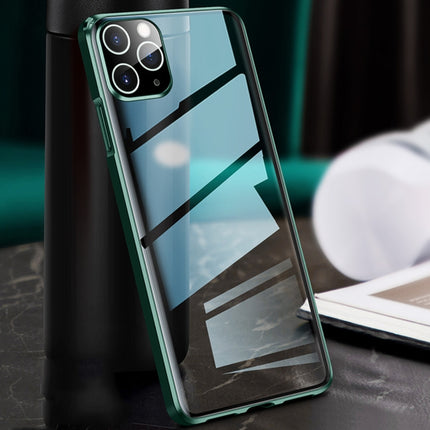 For iPhone 11 Pro Straight Edge Metal Frame + Glass Protective Case(Green)-garmade.com