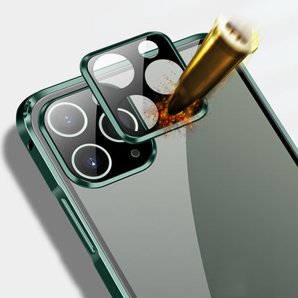 For iPhone 11 Pro Straight Edge Metal Frame + Glass Protective Case(Green)-garmade.com