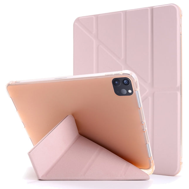 For iPad Pro 12.9 (2020/2018) Multi-folding Horizontal Flip PU Leather + Shockproof TPU Case with Holder & Pen Slot(Gold)-garmade.com