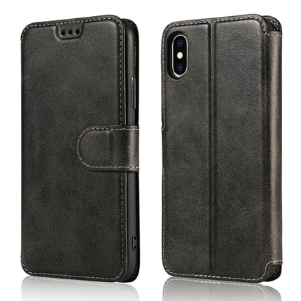 For iPhone X / XS Calf Texture Magnetic Buckle Horizontal Flip Leather Case with Holder & Card Slots & Wallet & Photo Frame(Black)-garmade.com