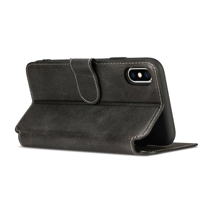 For iPhone X / XS Calf Texture Magnetic Buckle Horizontal Flip Leather Case with Holder & Card Slots & Wallet & Photo Frame(Black)-garmade.com