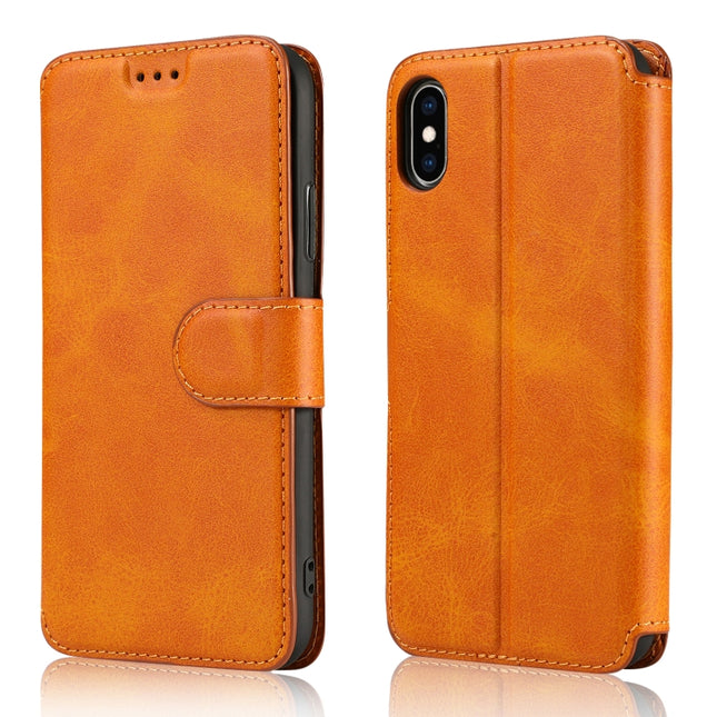 For iPhone X / XS Calf Texture Magnetic Buckle Horizontal Flip Leather Case with Holder & Card Slots & Wallet & Photo Frame(Khaki)-garmade.com