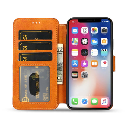 For iPhone X / XS Calf Texture Magnetic Buckle Horizontal Flip Leather Case with Holder & Card Slots & Wallet & Photo Frame(Khaki)-garmade.com