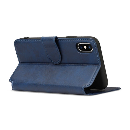 For iPhone X / XS Calf Texture Magnetic Buckle Horizontal Flip Leather Case with Holder & Card Slots & Wallet & Photo Frame(Blue)-garmade.com