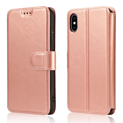For iPhone X / XS Calf Texture Magnetic Buckle Horizontal Flip Leather Case with Holder & Card Slots & Wallet & Photo Frame(Rose Gold)-garmade.com