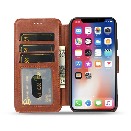 For iPhone X / XS Calf Texture Magnetic Buckle Horizontal Flip Leather Case with Holder & Card Slots & Wallet & Photo Frame(Brown)-garmade.com