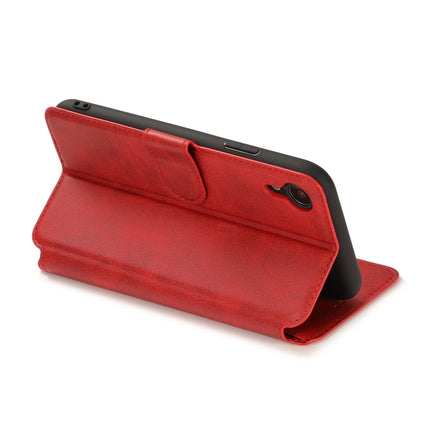 For iPhone XR Calf Texture Magnetic Buckle Horizontal Flip Leather Case with Holder & Card Slots & Wallet & Photo Frame(Red)-garmade.com