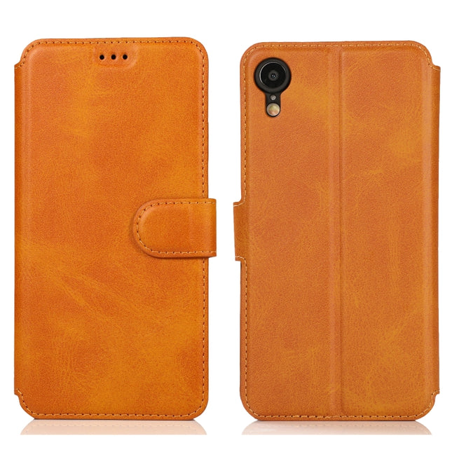 For iPhone XR Calf Texture Magnetic Buckle Horizontal Flip Leather Case with Holder & Card Slots & Wallet & Photo Frame(Khaki)-garmade.com