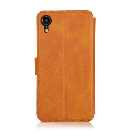 For iPhone XR Calf Texture Magnetic Buckle Horizontal Flip Leather Case with Holder & Card Slots & Wallet & Photo Frame(Khaki)-garmade.com