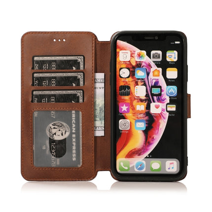 For iPhone XR Calf Texture Magnetic Buckle Horizontal Flip Leather Case with Holder & Card Slots & Wallet & Photo Frame(Brown)-garmade.com