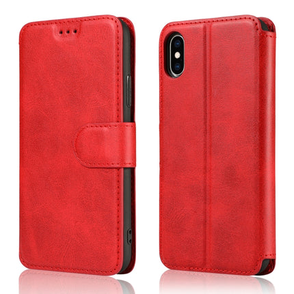 For iPhone XS Max Calf Texture Magnetic Buckle Horizontal Flip Leather Case with Holder & Card Slots & Wallet & Photo Frame(Red)-garmade.com