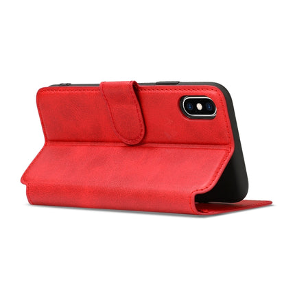 For iPhone XS Max Calf Texture Magnetic Buckle Horizontal Flip Leather Case with Holder & Card Slots & Wallet & Photo Frame(Red)-garmade.com
