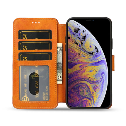For iPhone XS Max Calf Texture Magnetic Buckle Horizontal Flip Leather Case with Holder & Card Slots & Wallet & Photo Frame(Khaki)-garmade.com