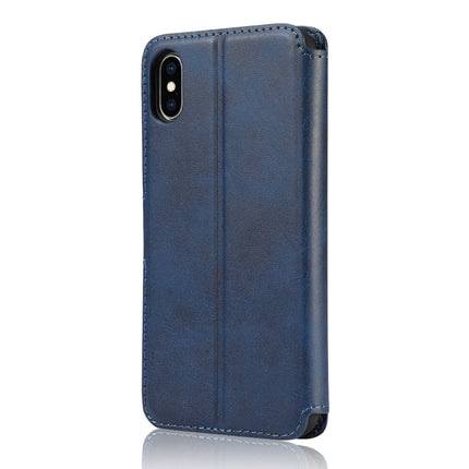 For iPhone XS Max Calf Texture Magnetic Buckle Horizontal Flip Leather Case with Holder & Card Slots & Wallet & Photo Frame(Blue)-garmade.com