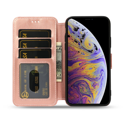 For iPhone XS Max Calf Texture Magnetic Buckle Horizontal Flip Leather Case with Holder & Card Slots & Wallet & Photo Frame(Rose Gold)-garmade.com