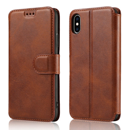 For iPhone XS Max Calf Texture Magnetic Buckle Horizontal Flip Leather Case with Holder & Card Slots & Wallet & Photo Frame(Brown)-garmade.com