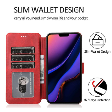 For iPhone 12 mini Calf Texture Magnetic Buckle Horizontal Flip Leather Case with Holder & Card Slots & Wallet & Photo Frame(Red)-garmade.com