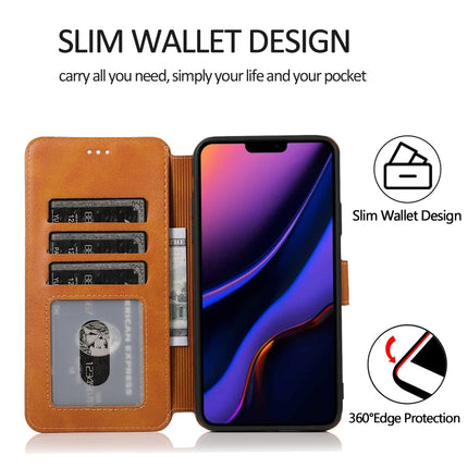 For iPhone 12 mini Calf Texture Magnetic Buckle Horizontal Flip Leather Case with Holder & Card Slots & Wallet & Photo Frame(Khaki)-garmade.com