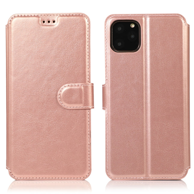 For iPhone 12 mini Calf Texture Magnetic Buckle Horizontal Flip Leather Case with Holder & Card Slots & Wallet & Photo Frame(Rose Gold)-garmade.com