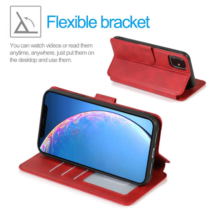 For iPhone 12 / 12 Pro Calf Texture Magnetic Buckle Horizontal Flip Leather Case with Holder & Card Slots & Wallet & Photo Frame(Red)-garmade.com