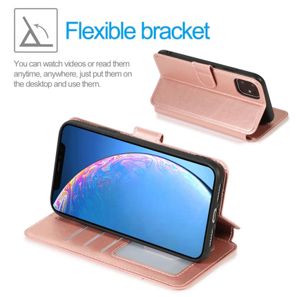 For iPhone 12 / 12 Pro Calf Texture Magnetic Buckle Horizontal Flip Leather Case with Holder & Card Slots & Wallet & Photo Frame(Rose Gold)-garmade.com