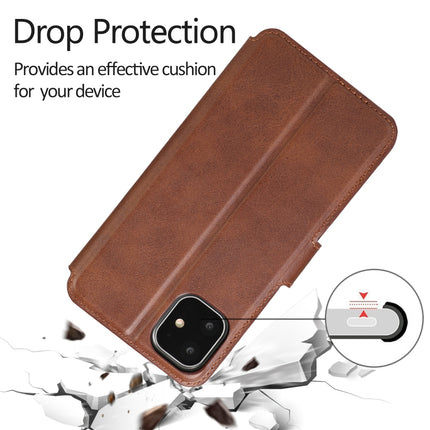 For iPhone 12 / 12 Pro Calf Texture Magnetic Buckle Horizontal Flip Leather Case with Holder & Card Slots & Wallet & Photo Frame(Brown)-garmade.com