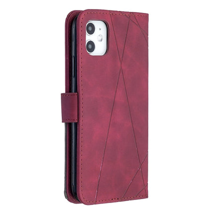 For iPhone 11 Rhombus Texture Magnetic Buckle Horizontal Flip Leather Case with Holder & Card Slots & Wallet & Photo Frame(Red)-garmade.com