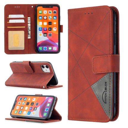 For iPhone 11 Rhombus Texture Magnetic Buckle Horizontal Flip Leather Case with Holder & Card Slots & Wallet & Photo Frame(Brown)-garmade.com
