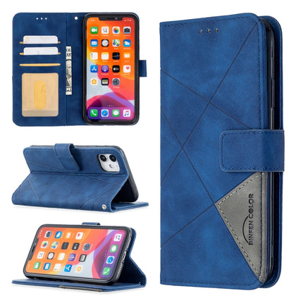 For iPhone 11 Rhombus Texture Magnetic Buckle Horizontal Flip Leather Case with Holder & Card Slots & Wallet & Photo Frame(Blue)-garmade.com