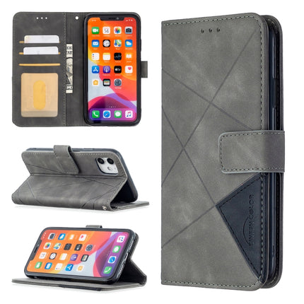 For iPhone 11 Rhombus Texture Magnetic Buckle Horizontal Flip Leather Case with Holder & Card Slots & Wallet & Photo Frame(Grey)-garmade.com