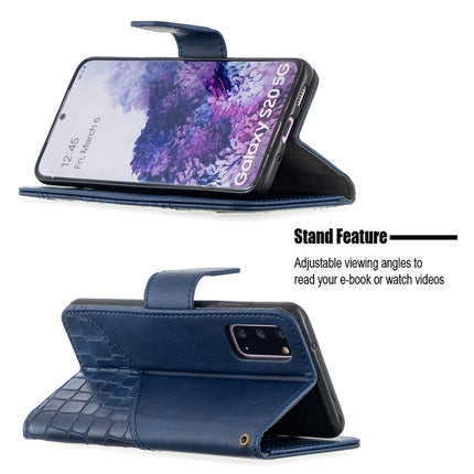 For Samsung Galaxy S20 Matching Color Crocodile Texture Horizontal Flip PU Leather Case with Wallet & Holder & Card Slots(Blue)-garmade.com