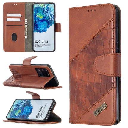 For Samsung Galaxy S20 Ultra Matching Color Crocodile Texture Horizontal Flip PU Leather Case with Wallet & Holder & Card Slots(Brown)-garmade.com