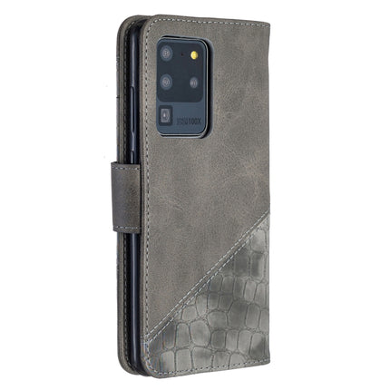 For Samsung Galaxy S20 Ultra Matching Color Crocodile Texture Horizontal Flip PU Leather Case with Wallet & Holder & Card Slots(Grey)-garmade.com