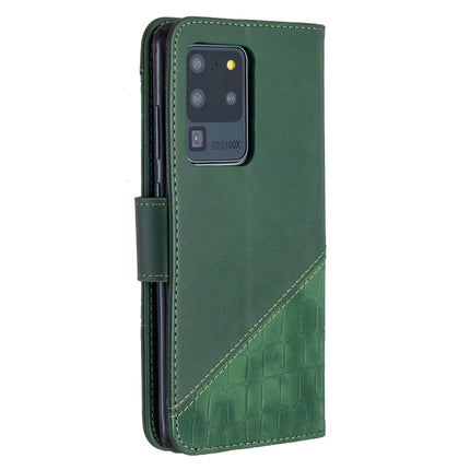 For Samsung Galaxy S20 Ultra Matching Color Crocodile Texture Horizontal Flip PU Leather Case with Wallet & Holder & Card Slots(Green)-garmade.com
