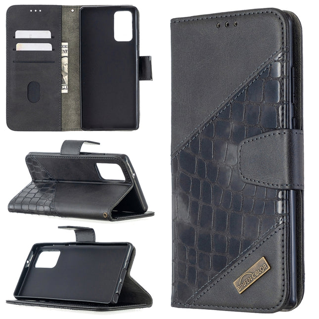 For Samsung Galaxy Note20 Matching Color Crocodile Texture Horizontal Flip PU Leather Case with Wallet & Holder & Card Slots(Black)-garmade.com