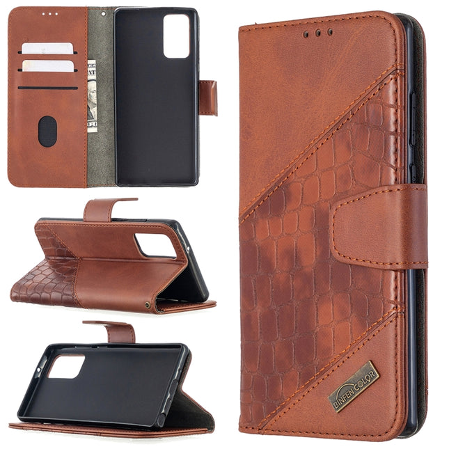 For Samsung Galaxy Note20 Matching Color Crocodile Texture Horizontal Flip PU Leather Case with Wallet & Holder & Card Slots(Brown)-garmade.com