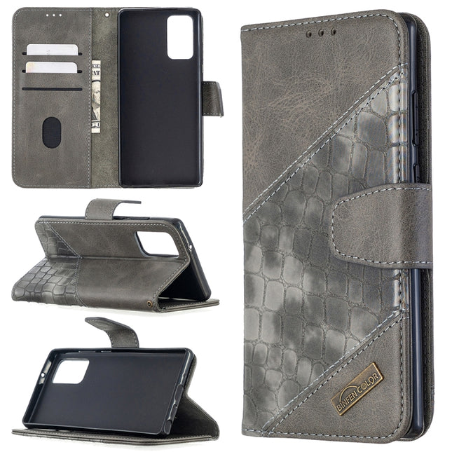 For Samsung Galaxy Note20 Matching Color Crocodile Texture Horizontal Flip PU Leather Case with Wallet & Holder & Card Slots(Grey)-garmade.com