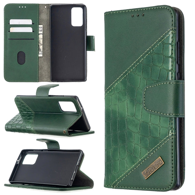 For Samsung Galaxy Note20 Matching Color Crocodile Texture Horizontal Flip PU Leather Case with Wallet & Holder & Card Slots(Green)-garmade.com