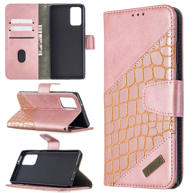 For Samsung Galaxy Note20 Matching Color Crocodile Texture Horizontal Flip PU Leather Case with Wallet & Holder & Card Slots(Rose Gold)-garmade.com