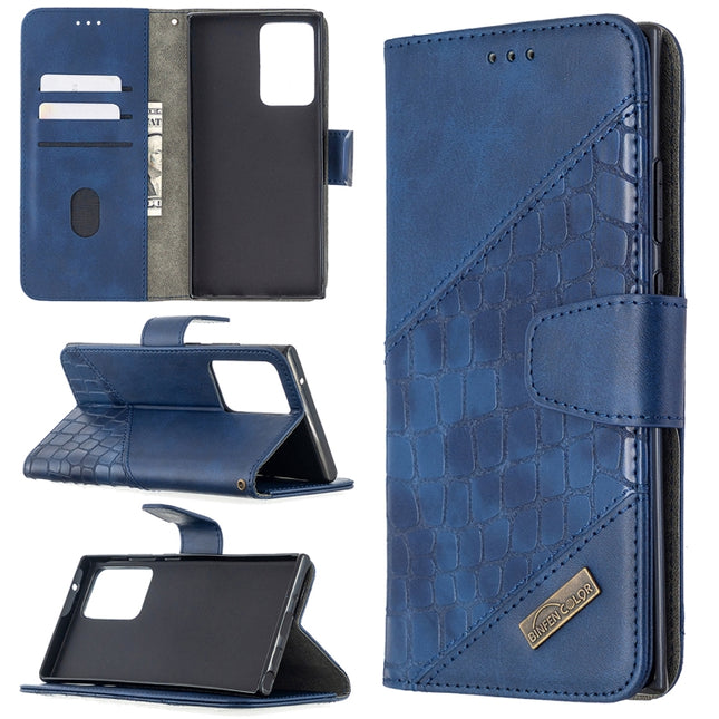 For Samsung Galaxy Note20 Ultra Matching Color Crocodile Texture Horizontal Flip PU Leather Case with Wallet & Holder & Card Slots(Blue)-garmade.com