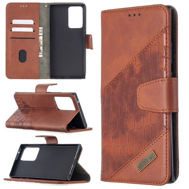 For Samsung Galaxy Note20 Ultra Matching Color Crocodile Texture Horizontal Flip PU Leather Case with Wallet & Holder & Card Slots(Brown)-garmade.com