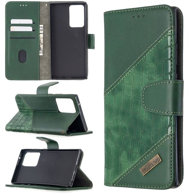 For Samsung Galaxy Note20 Ultra Matching Color Crocodile Texture Horizontal Flip PU Leather Case with Wallet & Holder & Card Slots(Green)-garmade.com