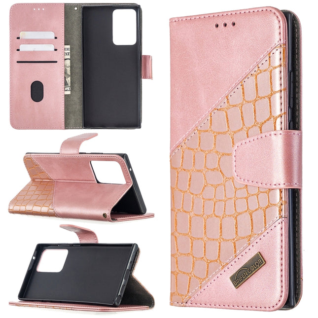 For Samsung Galaxy Note20 Ultra Matching Color Crocodile Texture Horizontal Flip PU Leather Case with Wallet & Holder & Card Slots(Rose Gold)-garmade.com