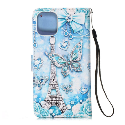 For iPhone 12 mini Painted Flat Texture Leather Case with Lanyard & Card Slot & Wallet & Holder(Tower Butterfly)-garmade.com